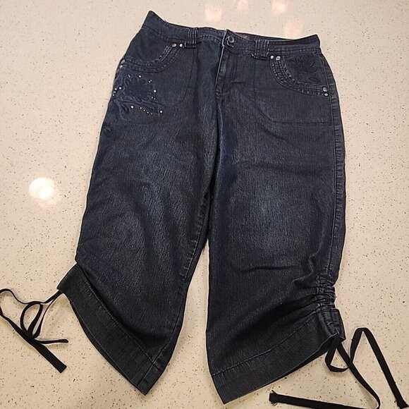 gloria vanderbilt Capri Cropped Jeans 10 Rhinestones - Picture 1 of 10